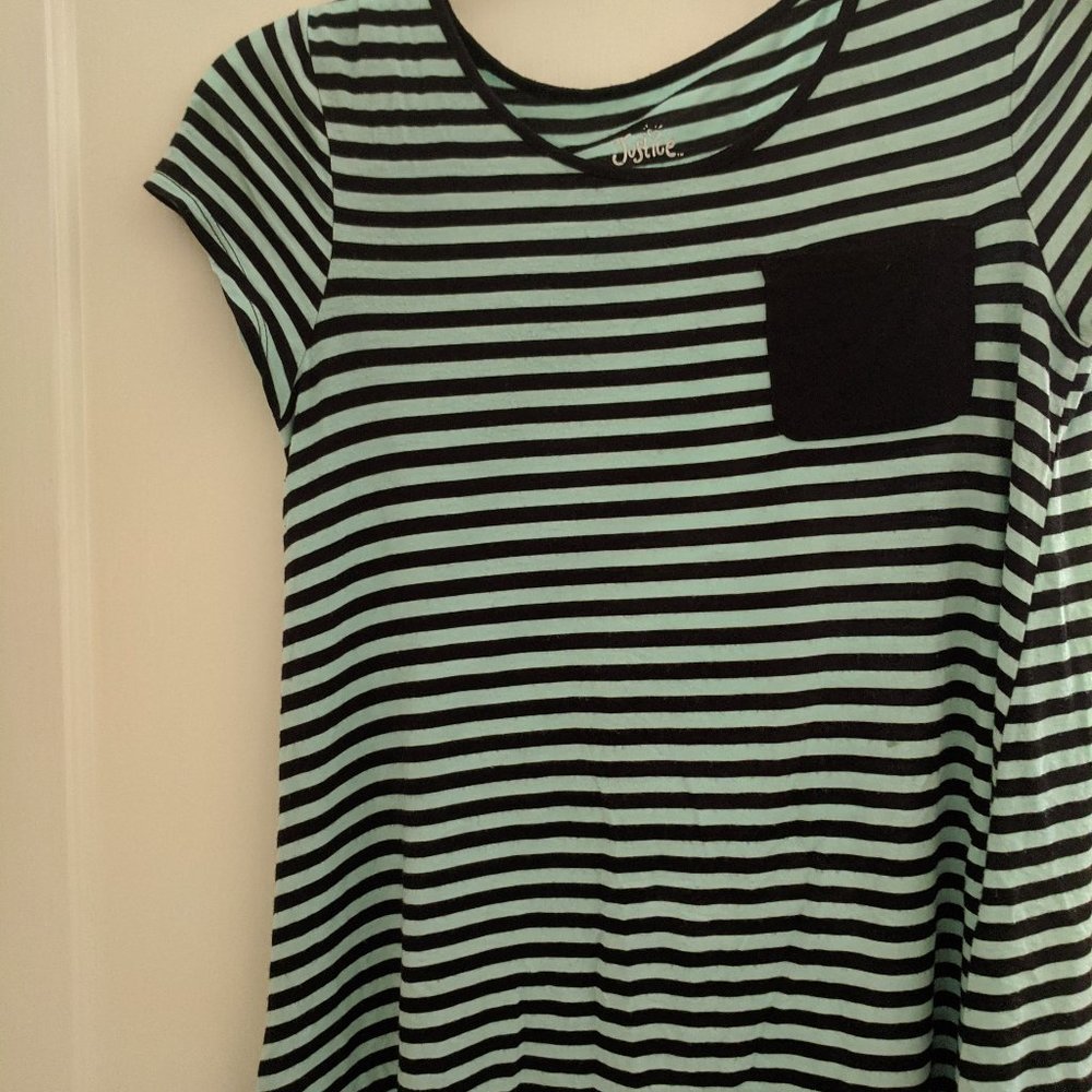 Mint And Black Pocket Striped Relaxed Tunic/Tshirt
